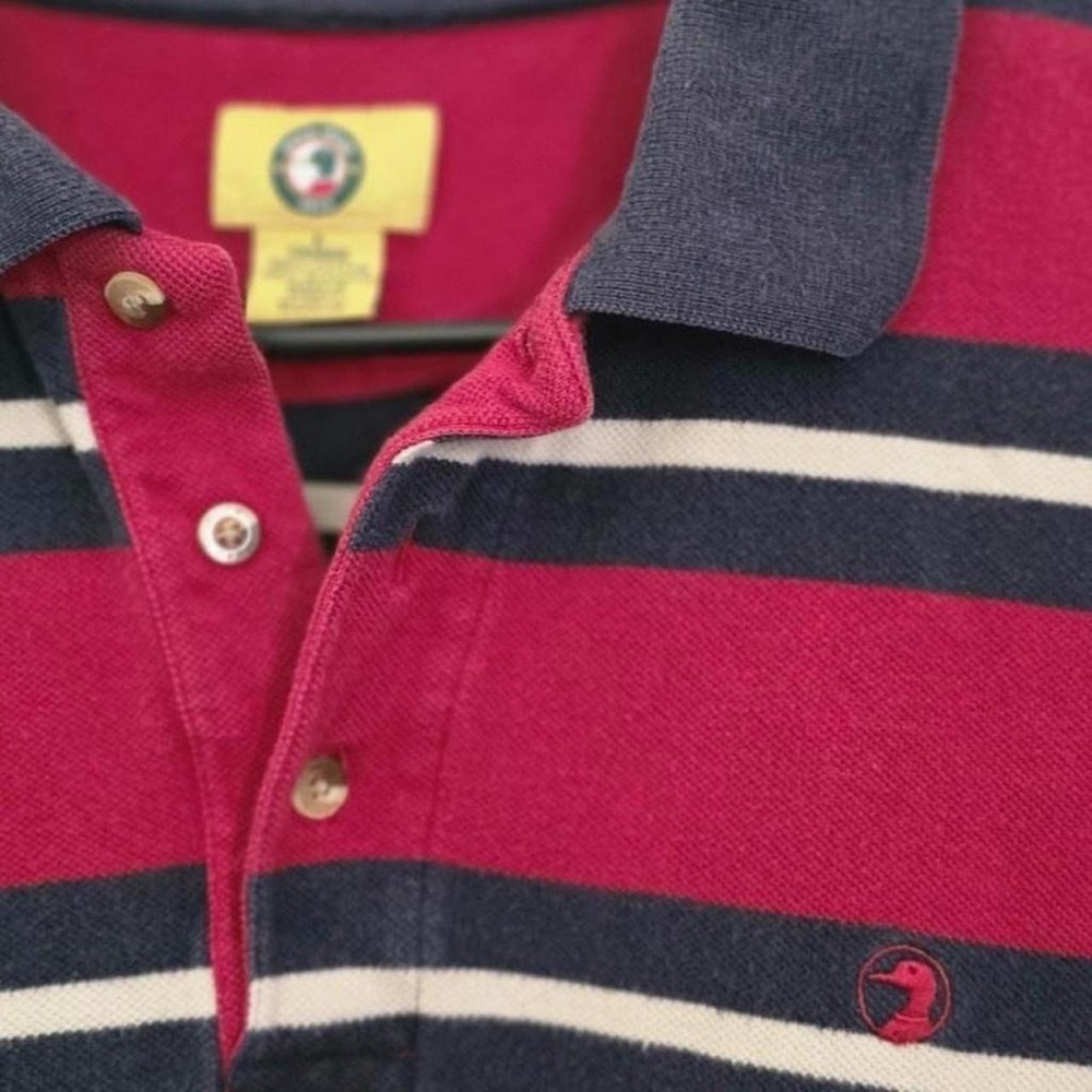 Men’s Vintage DuckHead Striped 90’s Short Sleeve Polo Shirt Red Large - Picture 2 of 7